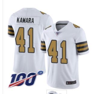 Saints #41 Alvin Kamara White Men's Stitched Football Limited Rush 100th Season Jersey