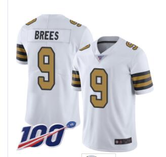 Saints #9 Drew Brees White Men's Stitched Football Limited Rush 100th Season Jersey