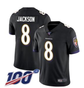 Ravens #8 Lamar Jackson Black Alternate Men's Stitched Football 100th Season Vapor Limited Jersey