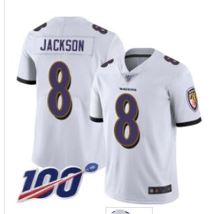 Ravens #8 Lamar Jackson White Men's Stitched Football 100th Season Vapor Limited Jersey