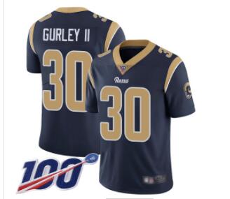 Rams #30 Todd Gurley II Navy Blue Team Color Men's Stitched Football 100th Season Vapor Limited Jersey