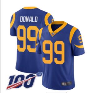 Rams #99 Aaron Donald Royal Blue Alternate Men's Stitched Football 100th Season Vapor Limited Jersey