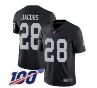 Raiders #28 Josh Jacobs Black Team Color Men's Stitched Football 100th Season Vapor Limited Jersey