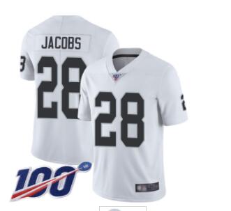 Raiders #28 Josh Jacobs White Men's Stitched Football 100th Season Vapor Limited Jersey