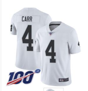 Raiders #4 Derek Carr White Men's Stitched Football 100th Season Vapor Limited Jersey