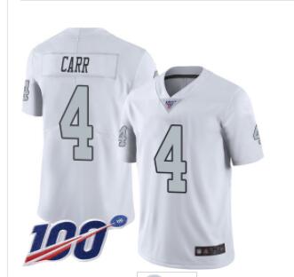 Raiders #4 Derek Carr White Men's Stitched Football Limited Rush 100th Season Jersey