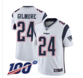 Patriots #24 Stephon Gilmore White Men's Stitched Football 100th Season Vapor Limited Jersey