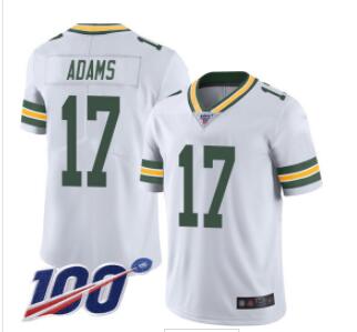 Packers #17 Davante Adams White Men's Stitched Football 100th Season Vapor Limited Jersey