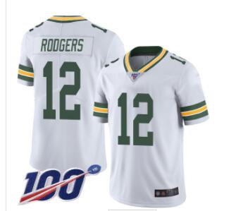 Packers #12 Aaron Rodgers White Men's Stitched Football 100th Season Vapor Limited Jersey