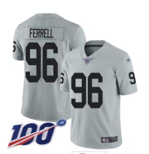 Nike Raiders #96 Clelin Ferrell Silver Men's Stitched NFL Limited Inverted Legend 100th Season Jersey