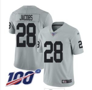 Nike Raiders #28 Josh Jacobs Silver Men's Stitched NFL Limited Inverted Legend 100th Season Jersey