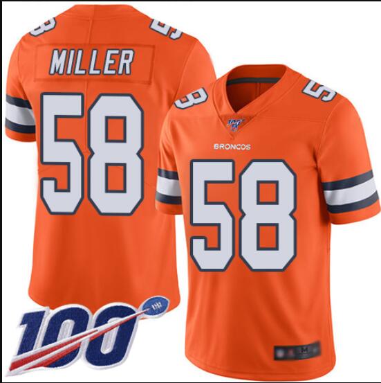 Broncos #58 Von Miller Orange Men's Stitched Football Limited Rush 100th Season Jersey