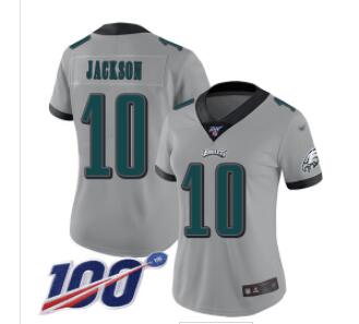 Nike Eagles #10 DeSean Jackson Silver Women's Stitched NFL Limited Inverted Legend 100th Season Jersey