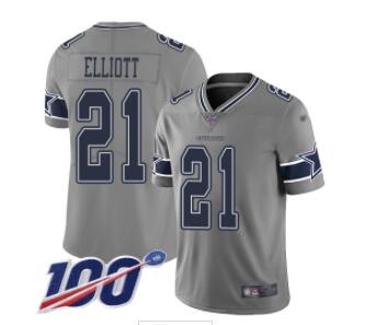 Nike Cowboys #21 Ezekiel Elliott Gray Men's Stitched NFL Limited Inverted Legend 100th Season Jersey