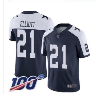 Cowboys #21 Ezekiel Elliott Navy Blue Thanksgiving Men's Stitched Football 100th Season Vapor Throwback Limited Jersey