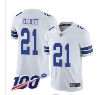 Cowboys #21 Ezekiel Elliott White Men's Stitched Football 100th Season Vapor Limited Jersey