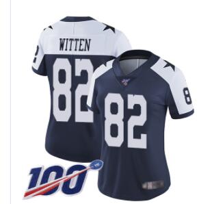 Nike Cowboys #82 Jason Witten Navy Blue Thanksgiving Women's Stitched NFL 100th Season Vapor Throwback Limited Jersey