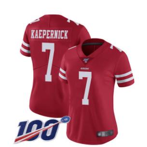 Nike 49ers #7 Colin Kaepernick Red Team Color Women's Stitched NFL 100th Season Vapor Limited Jersey