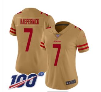 Nike 49ers #7 Colin Kaepernick Gold Women's Stitched NFL Limited Inverted Legend 100th Season Jersey