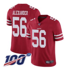 Nike 49ers #56 Kwon Alexander Red Team Color Men's Stitched NFL 100th Season Vapor Limited Jersey