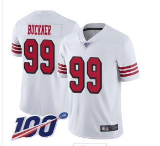 Nike 49ers #99 DeForest Buckner White Rush Men's Stitched NFL Limited 100th Season Jersey