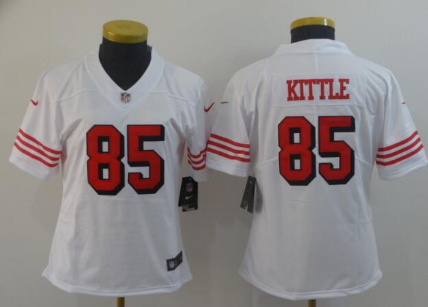 49ers #85 George Kittle White Rush Women's Stitched Football Limited Jersey