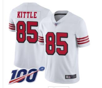 49ers #85 George Kittle White Rush Men's Stitched Football Limited 100th Season Jersey