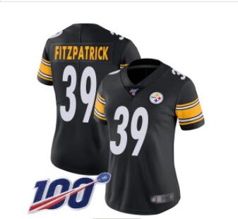 Steelers #39 Minkah Fitzpatrick Black Team Color Women's Stitched Football 100th Season Vapor Limited Jersey