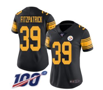 Steelers #39 Minkah Fitzpatrick Black Women's Stitched Football Limited Rush 100th Season Jersey