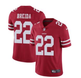 Nike 49ers #22 Matt Breida Red Team Color Men's Stitched NFL Vapor Untouchable Limited Jersey