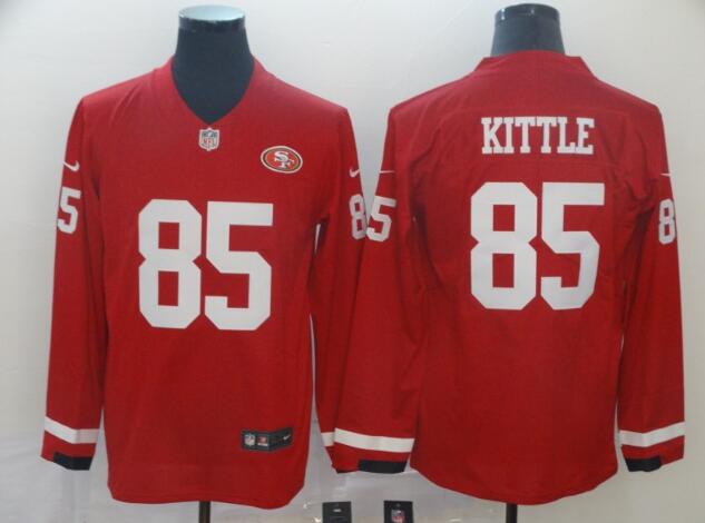 Men 49ers #85 George Kittle Red Team Color Stitched Long Sleeves Football Jersey