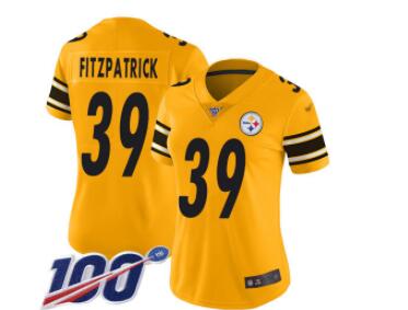 Steelers #39 Minkah Fitzpatrick Gold Women's Stitched Football Limited Inverted Legend 100th Season Jersey