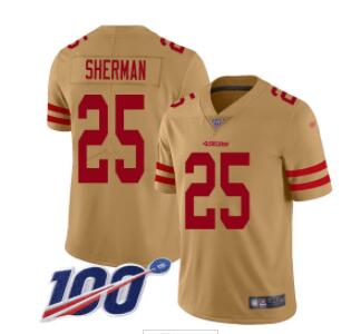 Nike 49ers #25 Richard Sherman Gold Men's Stitched NFL Limited Inverted Legend 100th Season Jersey