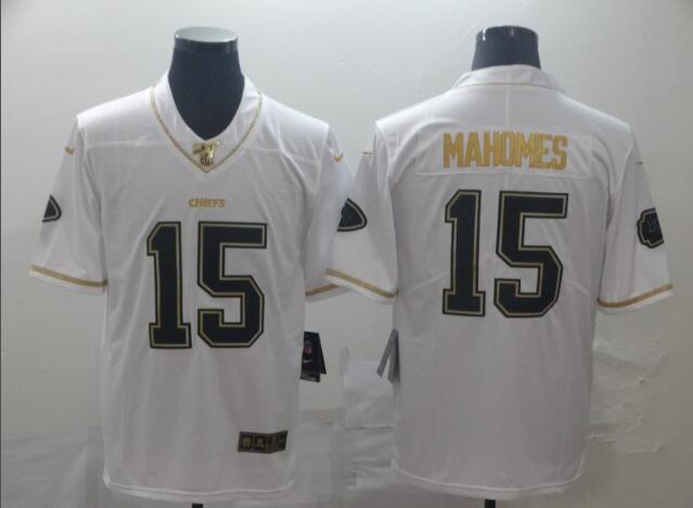 Men's Kansas City Chiefs #15 Patrick Mahomes  Golden Edition Jersey - White