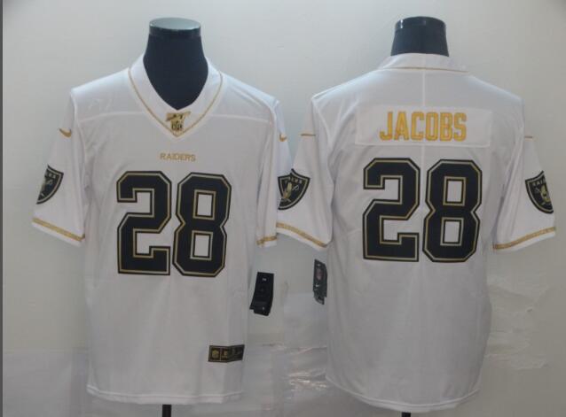 Men's Oakland Raiders #28 Josh Jacobs  Golden Edition Jersey - White