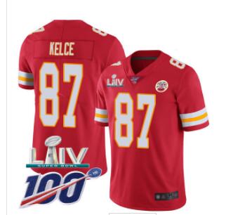 Men Nike Chiefs #87 Travis Kelce Red Super Bowl LIV 2020 Team Color   Stitched NFL 100th Season Vapor Untouchable Limited Jersey