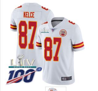 Men Nike Chiefs #87 Travis Kelce White Super Bowl LIV 2020  Stitched NFL 100th Season Vapor Untouchable Limited Jersey