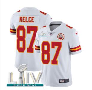 Nike Chiefs #87 Travis Kelce White Super Bowl LIV 2020 Men's Stitched NFL Vapor Untouchable Limited Jersey