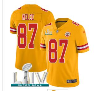 Nike Chiefs #87 Travis Kelce Gold Super Bowl LIV 2020 Men Stitched NFL Limited Inverted Legend Jersey