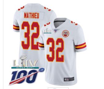 Nike Chiefs #32 Tyrann Mathieu White Super Bowl LIV 2020 Men Stitched NFL 100th Season Vapor Untouchable Limited Jersey