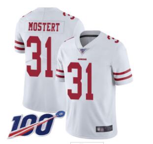 Men's San Francisco 49ers White Limited #31 Raheem Mostert Football Road 100th Season Vapor Untouchable Jersey