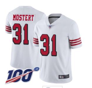 Men's San Francisco 49ers #31 Raheem Mostert Football 100th Season Rush White Vapor Untouchable Limited Jersey