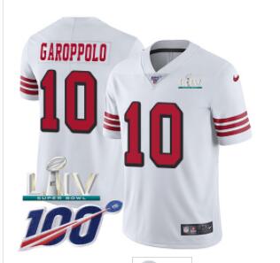 Nike 49ers #10 Jimmy Garoppolo White Super Bowl LIV 2020 Rush Men's Stitched NFL Limited 100th Season Jersey