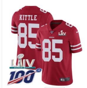 Nike 49ers #85 George Kittle Red Super Bowl LIV 2020 Team Color Men's Stitched NFL 100th Season Vapor Limited Jersey