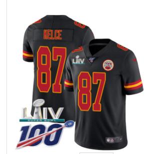 Nike Chiefs #87 Travis Kelce Black Super Bowl LIV 2020 Men's Stitched NFL Limited Rush 100th Season Jersey