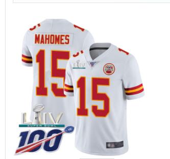 Nike Chiefs #15 Patrick Mahomes White Super Bowl LIV 2020 Men's Stitched NFL 100th Season Vapor Untouchable Limited Jersey