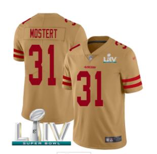 Nike 49ers #31 Raheem Mostert Gold Super Bowl LIV 2020 Men Stitched NFL Limited Inverted Legend Jersey