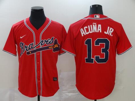 Men's Atlanta Braves #13 Ronald Acuna Jr. Red Stitched MLB Cool Base Nike Jersey