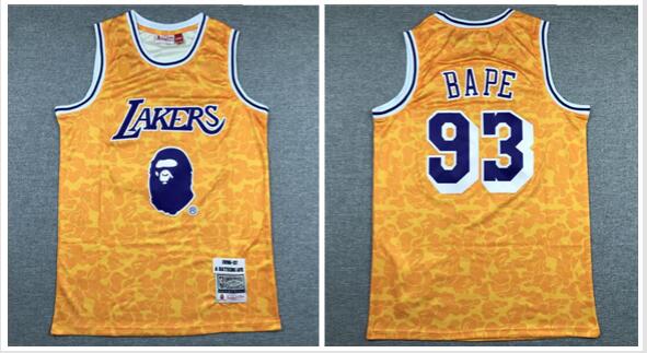 Lakers 93 Bape Yellow 1996-97 Hardwood Classics Jersey