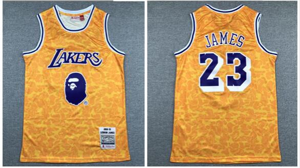 Lakers Bape 23 Lebron James Yellow 1996-97 Hardwood Classics Jersey